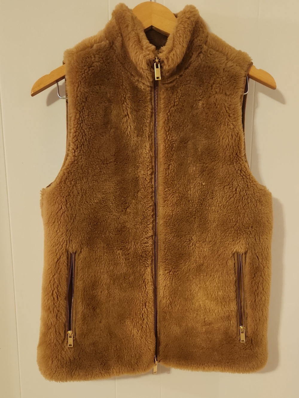 J. Crew Women's Faux Shearling Zip Vest in Caramel